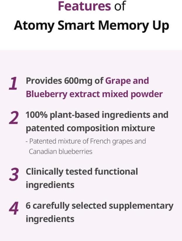 Atomy Smart Memory Up Grape Blueberry Plant Derived Supplement 60 Tabs
