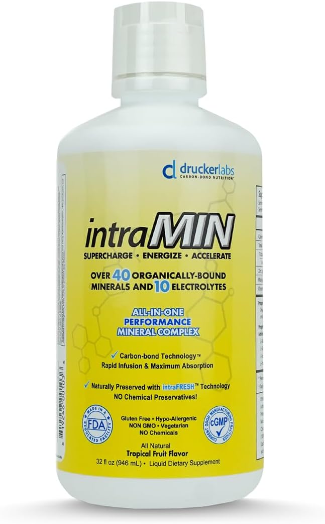 Drucker Labs Organic Liquid Minerals Dietary Supplement for Men Women Kids Immune Support Muscle Support Non GMO Gluten Free Vegan Electrolytes (32 oz. Tropical Fruit)