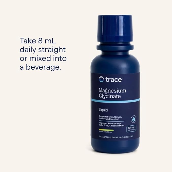 Trace Minerals Magnesium Glycinate - Liquid Magnesium Glycinate for Bone Nerve &amp Digestive Health - Supports Sleep Quality Clarity &amp Focus - Gentle - Lemon Lime Flavor - 8 fl oz (30 Servings