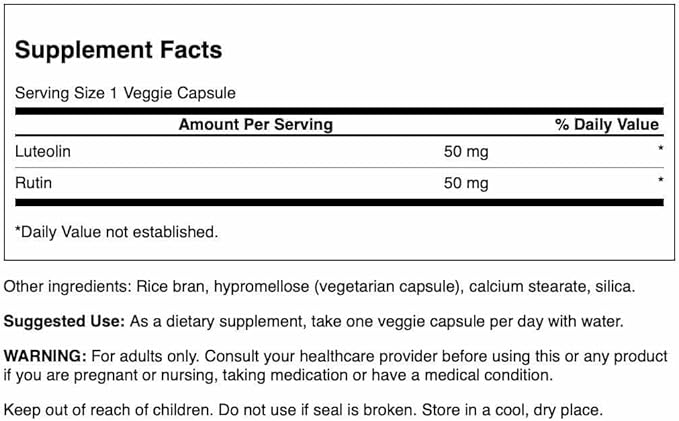 Swanson Luteolin Complex w/Rutin - Brain Support Supplement Promoting Memory Mood &amp Cognitive Health - Natural Formula to Help Maintain Nervous System - (30 Veggie Capsules) 2 Pack