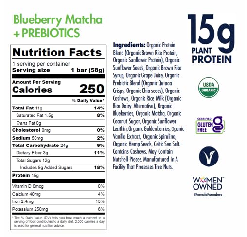 SAVE THE RAINFOREST by SHANTI BALANCE | Blueberry Matcha | 15G Plant Protein | Organic Gluten Free Superfood | Gut Health Prebiotics | Immunity Boosting | Performance Nutrition | 12 Count 2 oz Bars