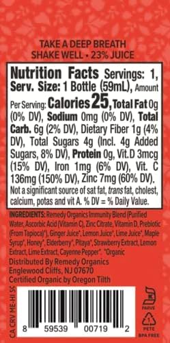 Remedy Organics Immunity Plus Shot Variety 24-Pack | Boost Energy Brain Function Detoxification and Metabolism | Certified-Organic Ingredients