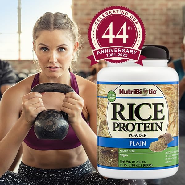 NutriBiotic – Plain Rice Protein 1 Lb 5 oz (600g) - Low Carb Keto-Friendly Vegan Raw Protein Powder - Grown &amp Processed Without Chemicals GMOs or Gluten - Easy to Digest &amp Nutrient-Rich
