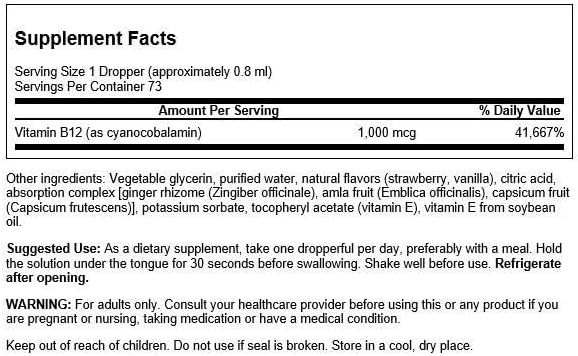 Swanson Vitamin B-12 Sublingual Liquid 1Vitamin 000 mcg 2 fl Ounce (59 ml) Liquid