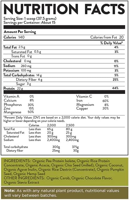 Hallelujah Diet Organic Essential Protein Powder - Almost Chocolate - 19.8oz (15 Servings)