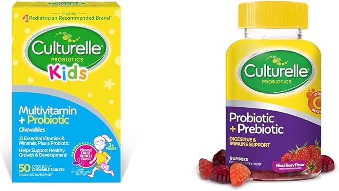 Culturelle Kids Complete Chewable Multivitamin + Probiotic for Kids Ages 3+ 50 Count Daily Probiotic Gummies for Women &amp Men Berry Flavor 52 Count