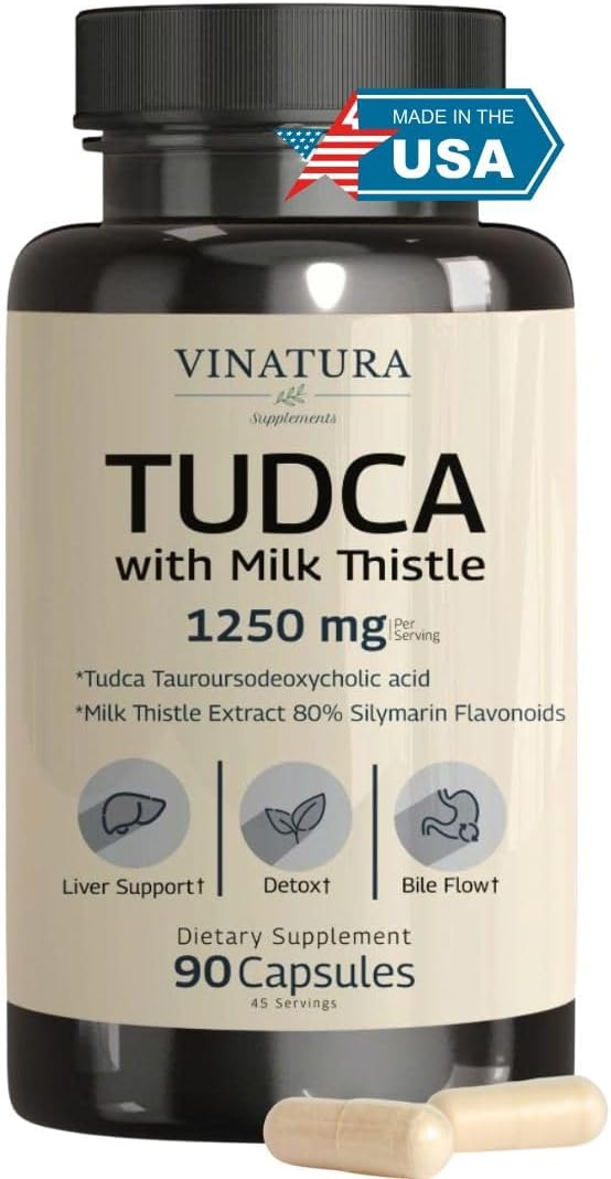 VINATURA TUDCA Milk Thistle 1250mg - Tudca Supplement Tudca Bile Salts Liver Support Gallbladder Supplements *USA Made and Tested* Bile Salts Supplement - 90 Capsules