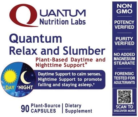 Quantum Nutrition Labs Quantum Relax and Slumber - Sleep Supplement with Magnesium Malate &amp L-Theanine Natural Calm Complex with Lemon Balm &amp Valerian Root for Women &amp Men - 90 Capsules