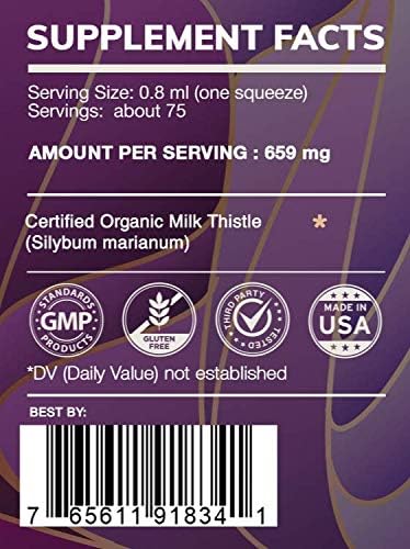 Earth's Love - Milk Thistle Alcohol-Free Herbal Extract Tincture Super-Concentrated Milk Thistle (Silybum marianum) Dried Seed (2 Fl Oz)