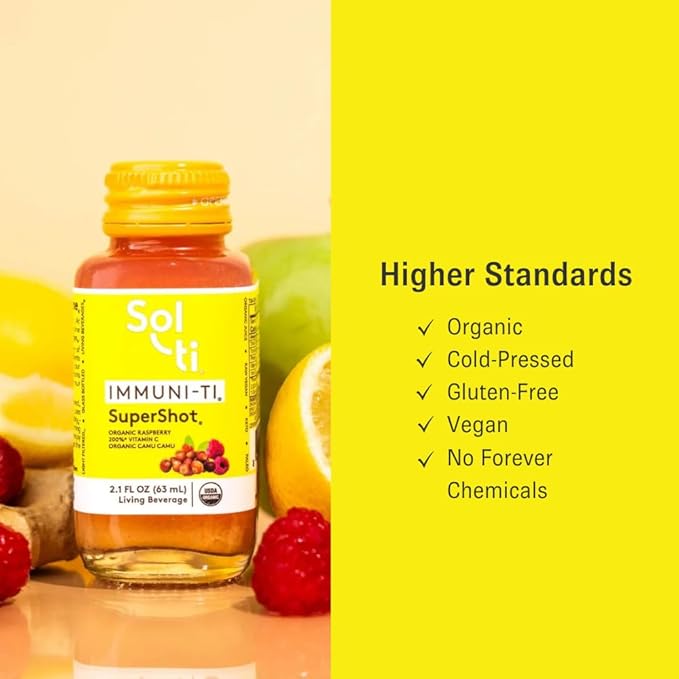 Sol-ti IMMUNI-TI SuperShot Drink Immunity Boost SuperFood Cold-Pressed Organic Fruits and Ginger Juice Blend 12 Pack (2.1 Fl oz)
