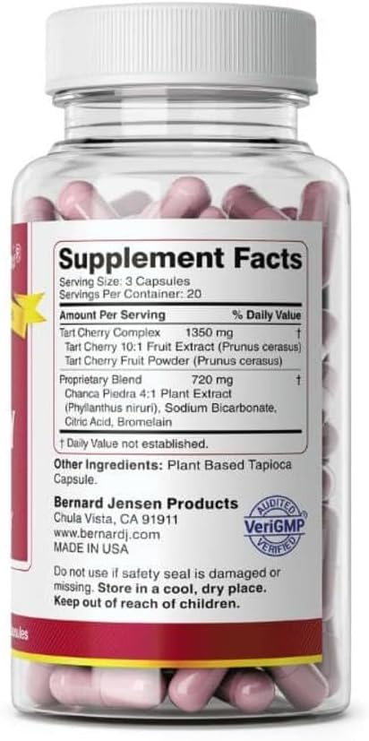 Bernard Jensen's Products Tart Cherry Uric Acid Formula 60 Tapioca Capsules - Traditional Kidney Support Supplement for Joint Mobility Muscle Recovery &amp Healthy Sleep Cycles - Vegan &amp Non-GM
