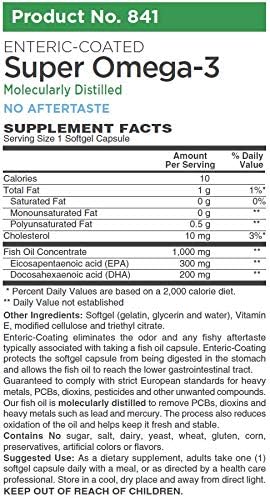 Enteric-Coated Super Omega-3 1000mg Complies with Strict European Standards for Purity - 60 Enteric Softgels