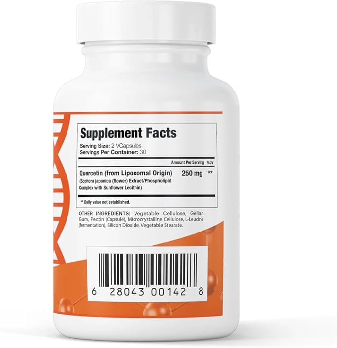 250mg Liposomal Quercetin Supplements - 60 Vegan Capsules to Support Antioxidant Defense Cellular Health &amp Immune System - Quercetin Capsules Perfect for Healthy Aging and Vitality