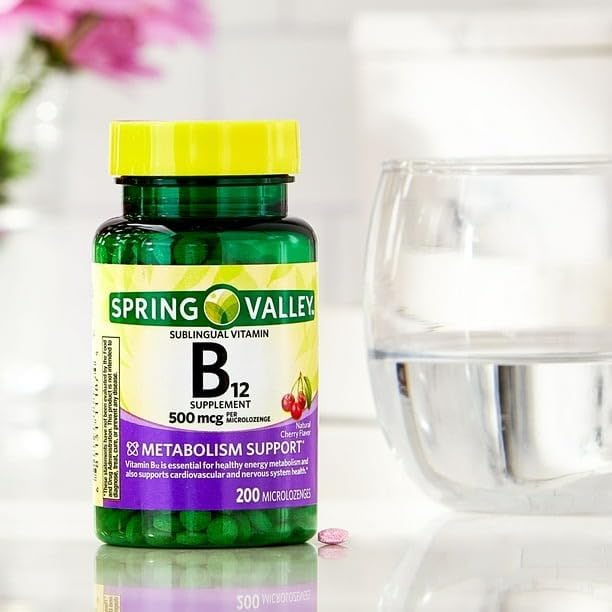 Spring Valley B12 500 mcg- Sublingual Cherry Flavor 200 ct (Pack of 2) Set by Basket Goods