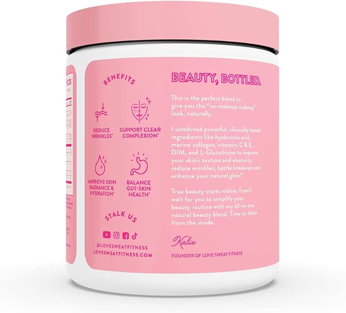 Love Sweat Fitness Marine Collagen Peptides for Women | Skin Hydration Hair &amp Joint Support | Collagen Powder Supplement | Natural Beauty Pink Dragonfruit | Non-GMO | 28 Servings