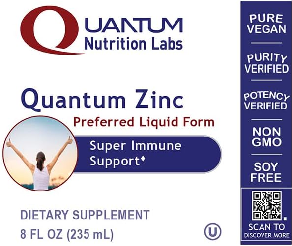 Quantum Nutrition Labs Liquid Zinc Supplement Drops - Zinc Sulfate Tincture for Adults 25mg per Serving Metabolic Function and Immune Support - 8 Fl Oz Bottle