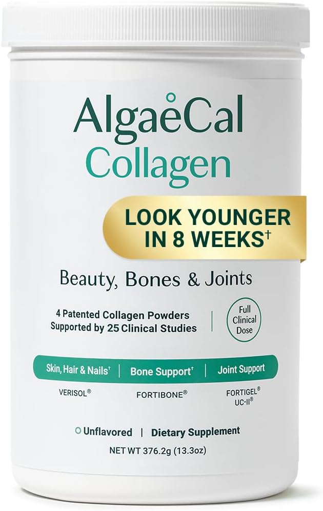 ALGAECAL Collagen: 4 Clinically-Supported Peptides VERISOL® FORTIGEL® UC-II® FORTIBONE® Anti-Aging Hydrolyzed Collagen Powder 30 Servings Made in USA