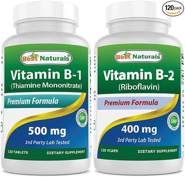 Best Naturals Vitamin B1 as Thiamine Mononitrate 500 mg &amp Vitamin B2 (Riboflavin) 400mg