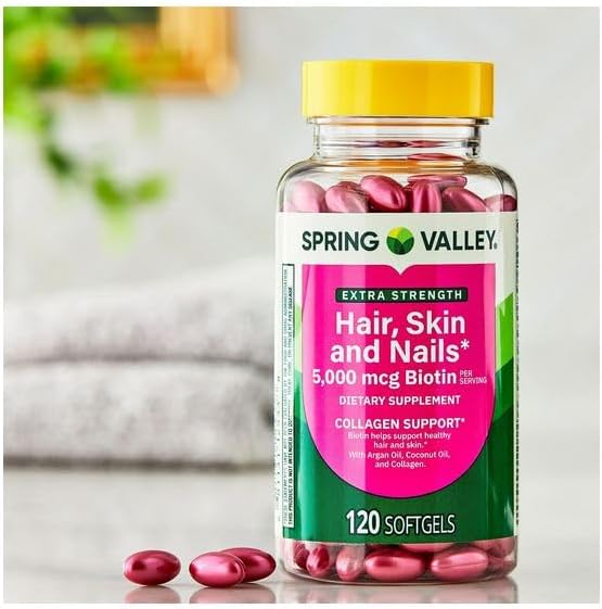 H4U Spring Valley Extra Strength Hair Skin &amp Nails Collagen Support Softgels 5000 mcg Biotin 120 Count