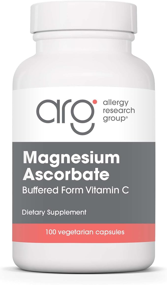 Allergy Research Group Magnesium Ascorbate Supplement - 1000mg Buffered Vitamin C Immune Support Magnesium Powder Vegetarian Capsules - 100 Count