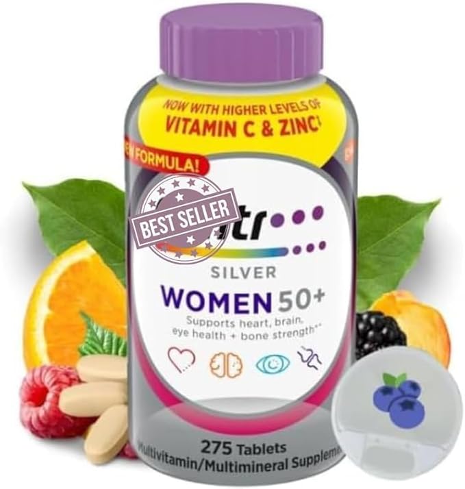 Silver Women 50 Plus Multivitamin Minerals Vitamins &amp Supplements Hair Skin and Nails Vitamins Vitamin C Antioxidants Supplement 275Ct Tablets