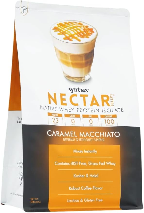 Syntrax Nutrition Nectar Lattes Whey Protein Isolate Caramel Macchiato 2 lb