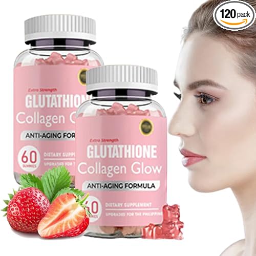 Collagen Peptides Gummies Glutathione Collagen Glow Gummies Korean Collagen Gummies to Rejuvenate Your Skin Support HairNail Health (2PCS)