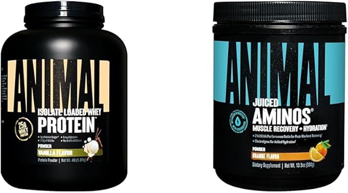 Animal Whey Isolate Whey Protein Powder – Isolate Loaded for Post Workout and Recovery &amp Juiced Aminos - 6g BCAA/EAA Matrix Plus 4g Amino Acid Blend