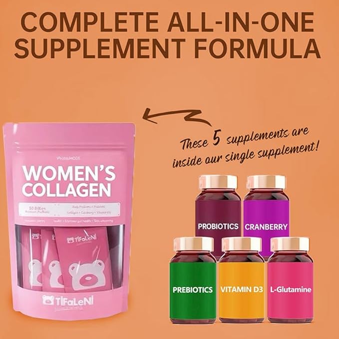 Naturally-Sourced Hydrolyzed Bovine Collagen Powder with 50B CFU Probiotics Prebiotics &amp Vitamin D3 – Hair Skin Nail &amp Joint Support Gut-Friendly Collagen Supplement for Women