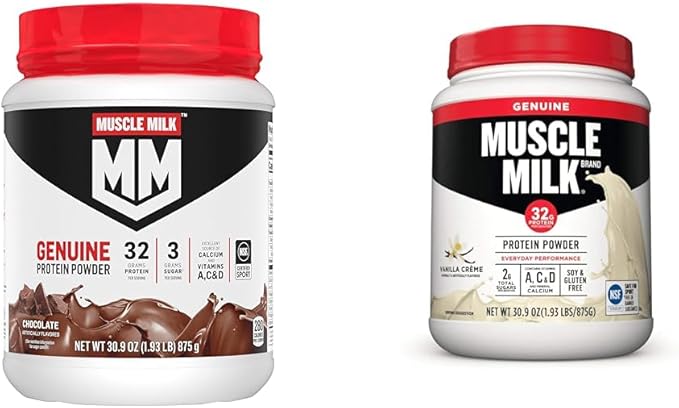 Muscle Milk Genuine Protein Powder Chocolate 1.93 Pounds 12 Servings 32g Protein 3g Sugar &amp Lean Muscle Vanilla Creme Protein Powder 1.93 Pound (Pack of 1)