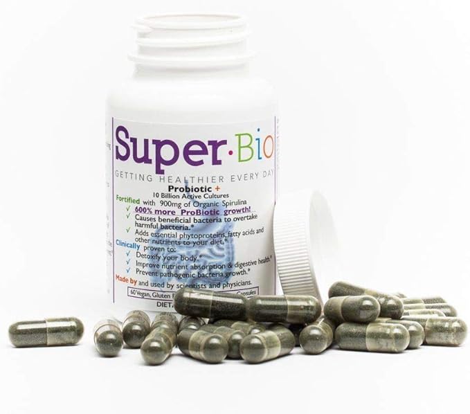SuperBio probiotic with Organic spirulina Designed to Nourish Beneficial Gut Bacteria and Support Digestive Balance. A Premium probiotic with prebiotic Support for Daily Wellness.
