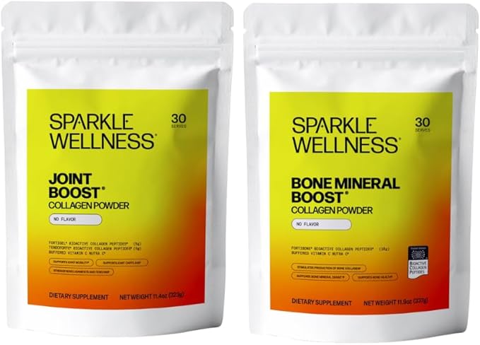 Sparkle Wellness Joint Boost (No Flavor) [30-Serves] &amp Bone Mineral Boost (No Flavor) [30-Serves] | Collagen with FORTIGEL &amp TENDOFORTE and FORTIBONE to Support Joints and Bone Health