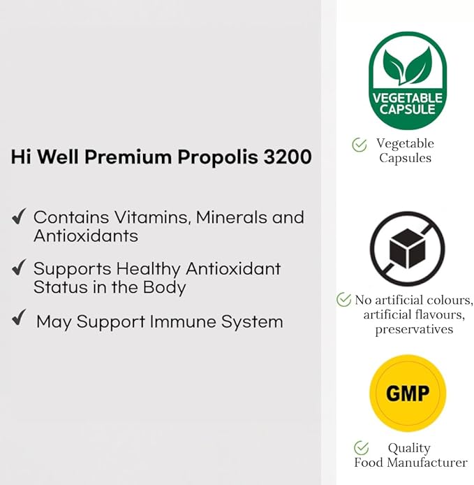 Hi Well Premium Propolis 3200 Flavonoid 96mg 250VegeCapsules