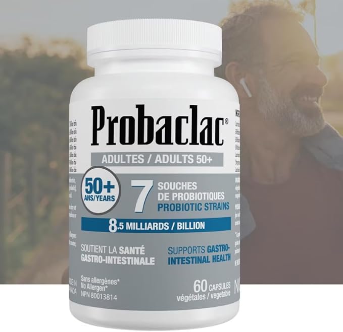 Probiotics for 50+. It Help Support gastrointestinal Health and Bloating Relief and Contribute to a Natural Healthy Intestinal Flora.7strains of probiotic and lactic Ferment Complex. (60)
