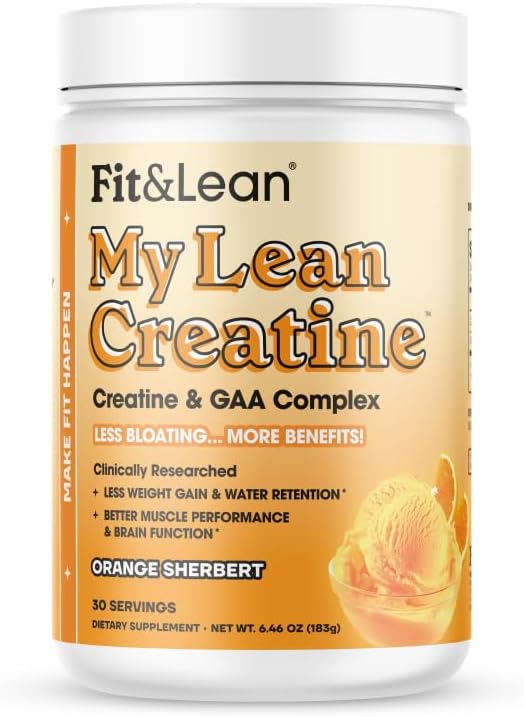 Fit &amp Lean Creatine for Women My Lean Creatine Powder Complex with GAA Muscle Performance Cognitive Function and Less Bloating Reduced Water Retention Orange Sherbert 30 Servings