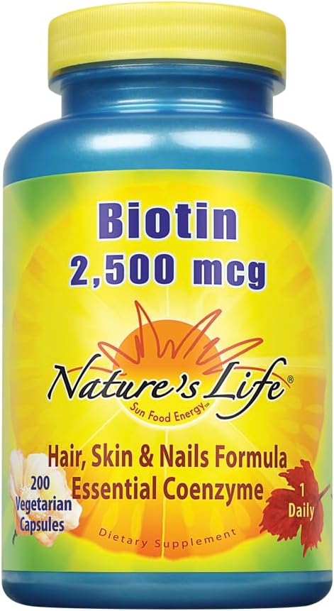 Nature's Life Biotin 2500mcg | Healthy Hair Skin Nail &amp Metabolism Support | Non-GMO | 200 Vegetable Capsules