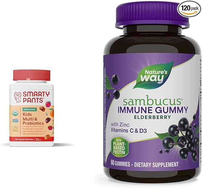 SmartyPants Organic Kids Multivitamin Gummies: Probiotics &amp Nature's Way Sambucus Elderberry Immune Gummies