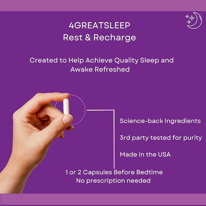 4GreatSleep Natural Sleep Aid with Melatonin GABA Ashwagandha &amp L-Tryptophan – Fall Asleep Faster Stay Asleep Longer – Non-Habit Forming Sleep Support for Adults – 60 Capsules