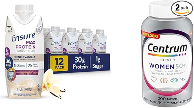 Ensure Max Protein Nutrition Shake with 30g Protein &amp Centrum Silver Women's Multivitamin for Women 50 Plus with Vitamin D3 200 Ct