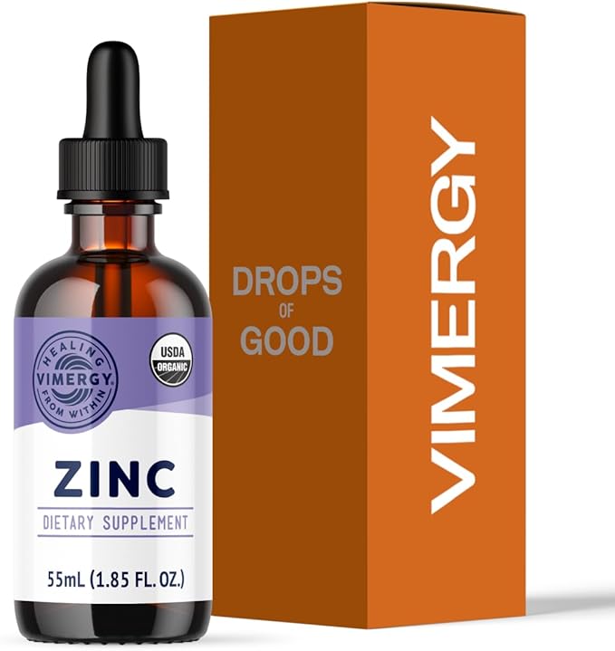 VIMERGY USDA Organic Zinc Supplements for Women &amp Men (7.5mg Liquid Zinc Per Serving) Fast-Absorbing Immune Support Promotes Healthy Bones &amp Skin Vegan