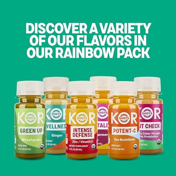 Kor Shot Variety Shot Pack - 24 Pack x 1.7 Fl Oz - Rainbow Pack - Fresh Nutrient Rich Juice Shots - USDA Certified Organic