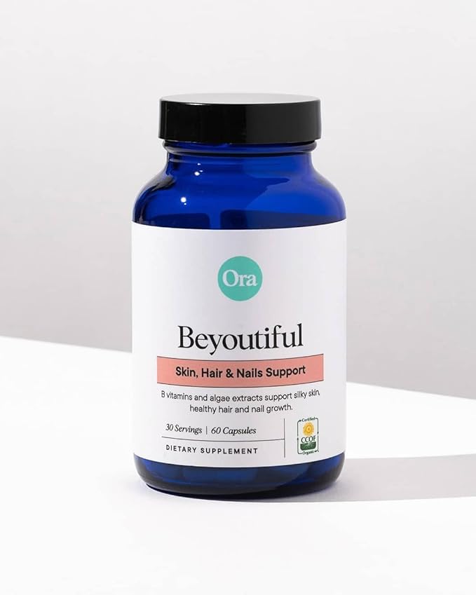 Ora Organic Hair Skin and Nails Support- BeYouTiful - Beauty Supplement with B Vitamins and Algae Extracts for Healthy Hair and Skin - 60 Vegan Capsules