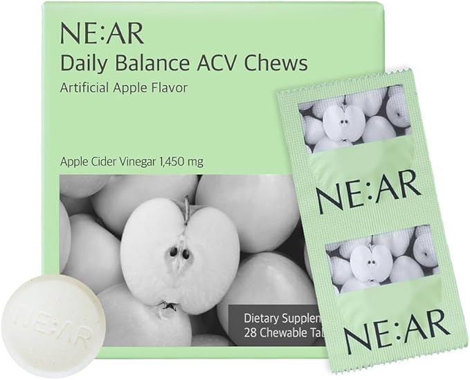 NE:AR Daily Balance ACV Chews – 1530mg Apple Cider Vinegar – 10 Synergistic Ingredients &amp 10% Total Acidity – Candy-Like K-Chewables for Daily Digestive &amp Beauty Support – Green Apple Flavor