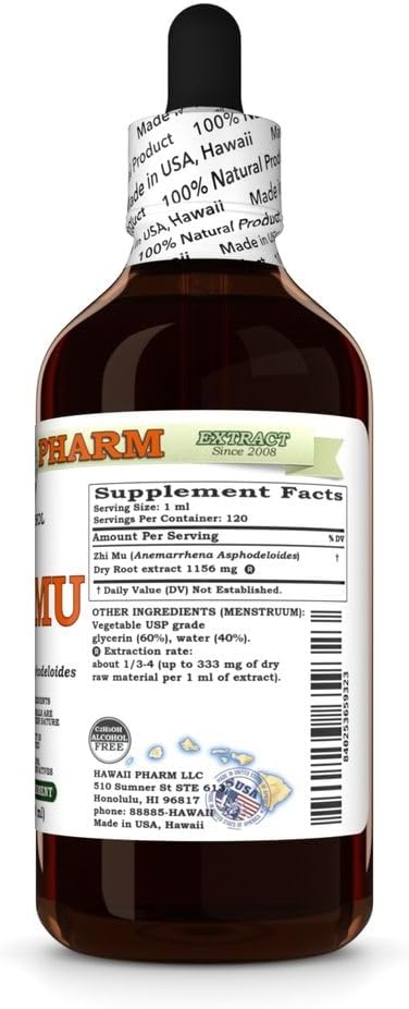 Zhi Mu (Anemarrhena Asphodeloides) Dry Root Glycerite All Natural Vegan Lab Tested Alcohol-Free Liquid Extract - 4 fl.oz