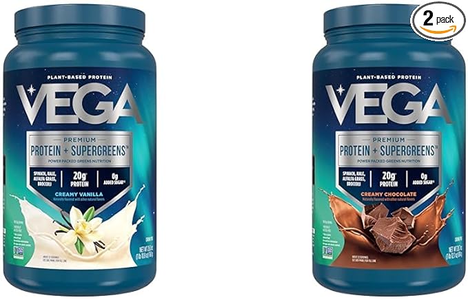 Vega Protein &amp Greens Bundle Chocolate + Vanilla (25 Servings Each) - Plant Based Protein Powder Keto-Friendly Gluten Free Non Dairy Vegan Non Soy Non GMO Lactose Free