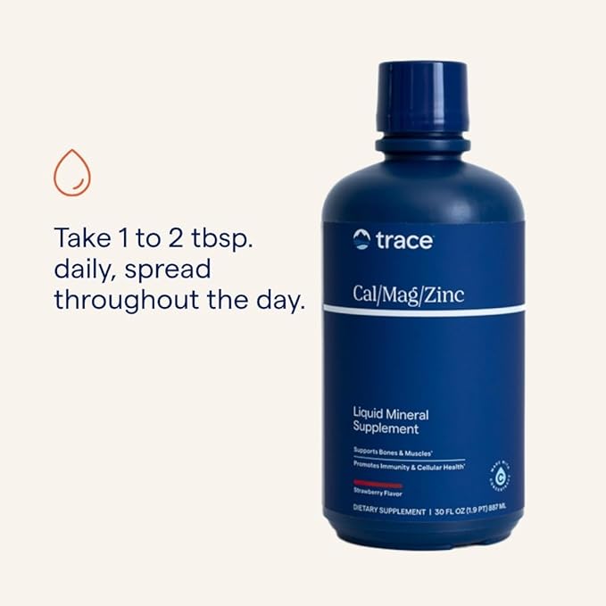 Trace Minerals Cal/Mag/Zinc - Liquid Mineral Supplement for Natural Body Health - Bone Muscle &amp Cellular Health - Supports Immunity &amp Energy - Gluten-Free - 30Fl Oz (32 Servings) - Natural St