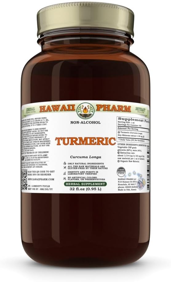 Turmeric (Curcuma Longa) Dry Rhizome Glycerite All Natural Vegan Lab Tested Alcohol-Free Liquid Extract - 32 fl.oz