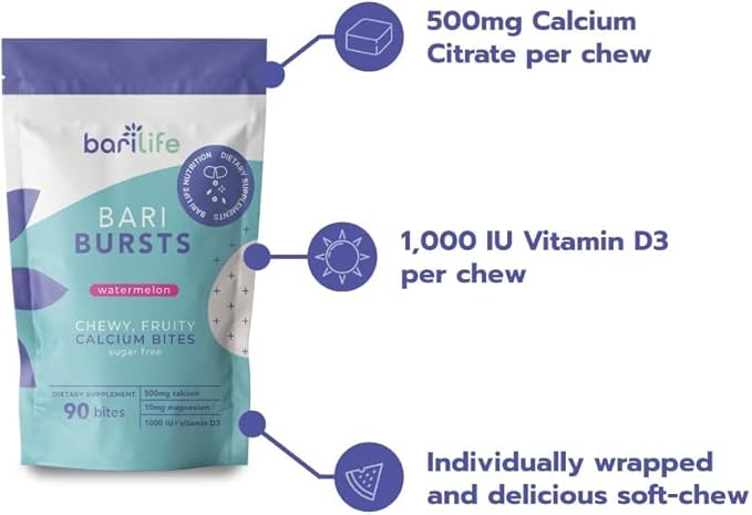 Bari Life Just One Once Daily Bariatric Multivitamin with Iron (30 Tablets) and BariBurst Calcium Citrate Soft Chews for Gastric Bypass Gastric Sleeve and Duodenal Switch (Butter Toffee)