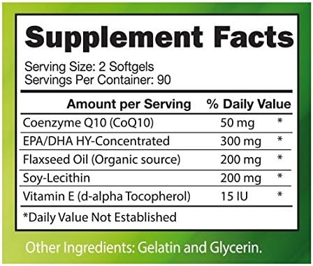 Extra Strength CoQ10 Complex Enhanced with EPA/DHA Lecithin Flaxseed and Vitamin E (180 Softgels)