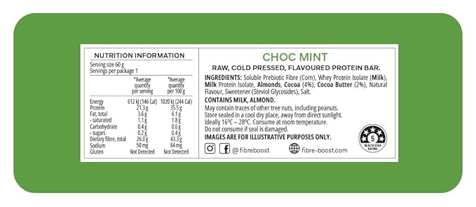 Fibre Boost Cold Pressed Choc Mint flavoured Protein Bar